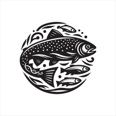 Black Color Trout silhouette design Vector Illustration, Solid White Background (5).eps