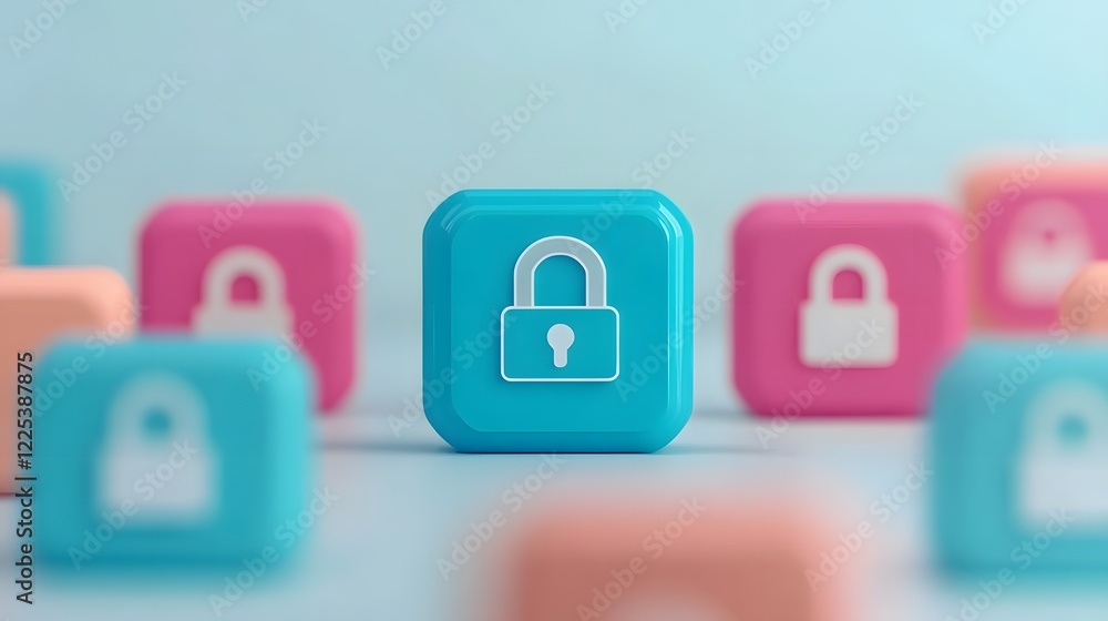 Aufkleber safe and secure employee support network with digital icons in 3d