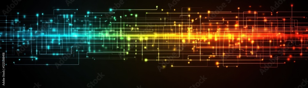 Aufkleber abstract digital background with colorful glowing lines and dots in a futuristic style for technolog