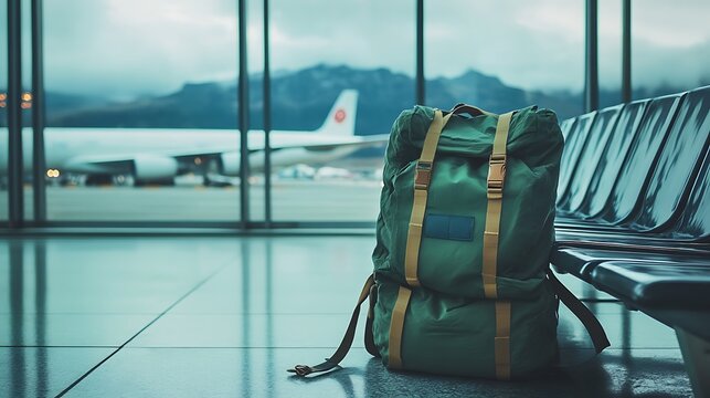 Backpack was placed on the floor and leaned against the seat at the airport - Powered by Adobe