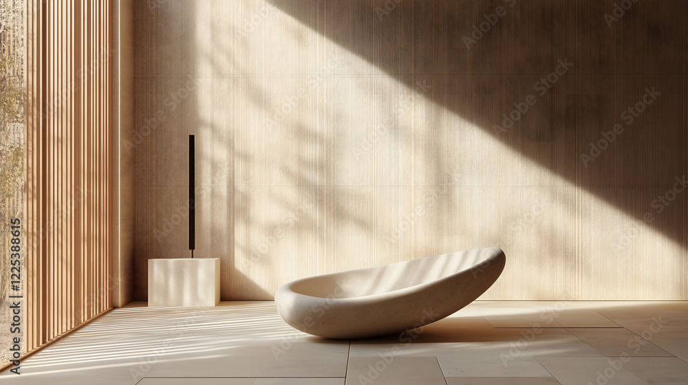 Poster minimalistic interior with soft light and elegant shapes in a calming space. generative ai