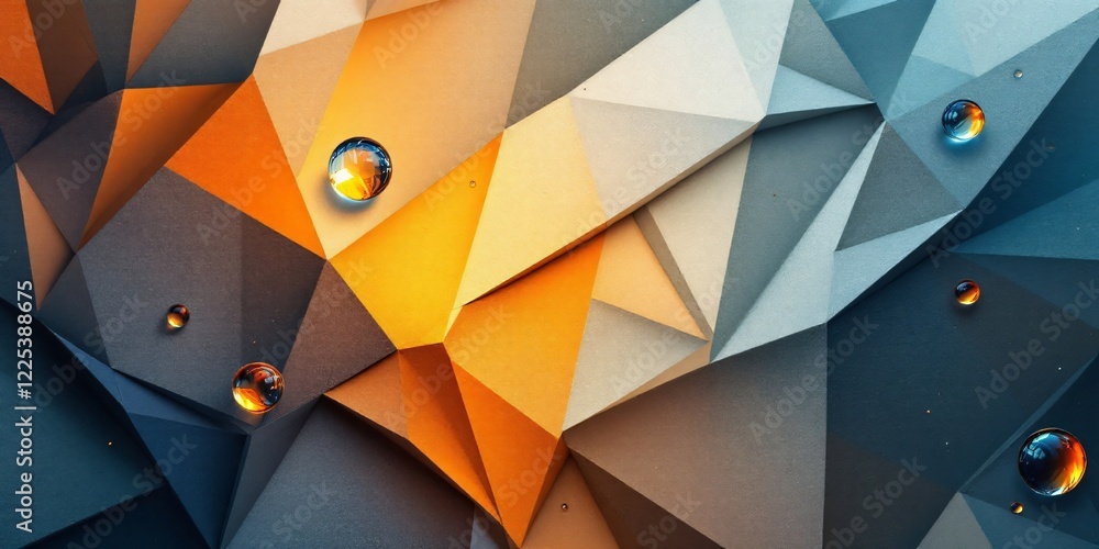 Poster a close-up view of an abstract geometric design featuring interlocking, multi-faceted triangles in s