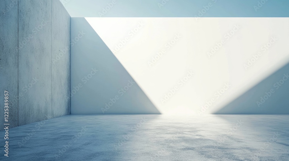 Poster minimalist interior design with ample empty white wall space and natural light casting shadows on a 
