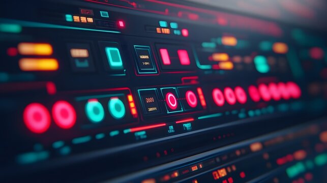 Futuristic Control Panel with Segmented Feature Toggles and Real-Time Status Updates in 3D