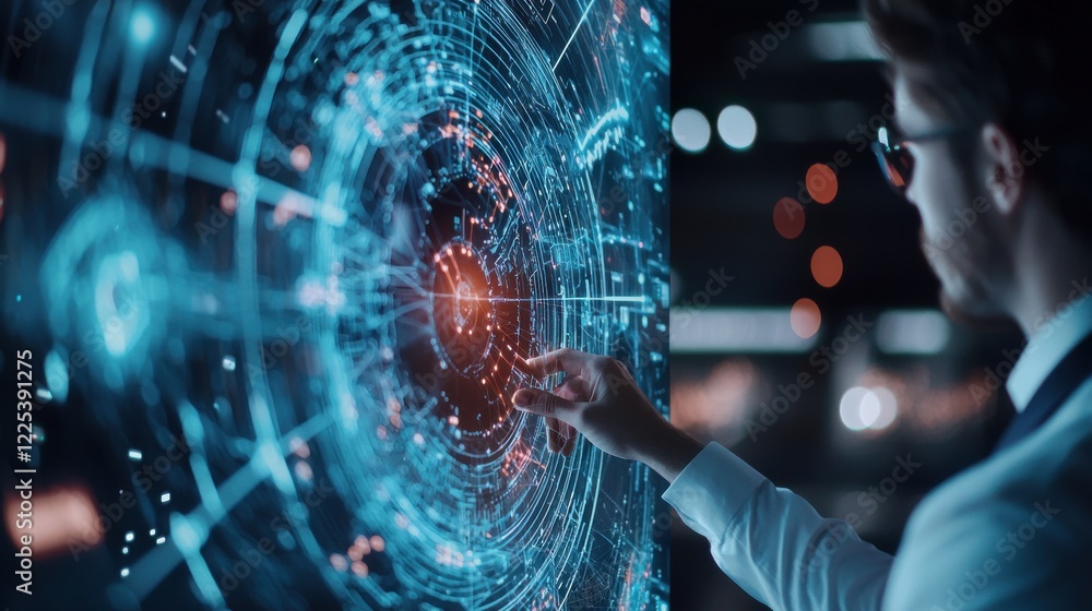 Poster mesmerizing digital fractal visualization of interconnected cyber intelligence network
