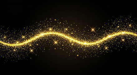 Sparkling Golden Glitter Wave on Black Background - Festive Design Element
