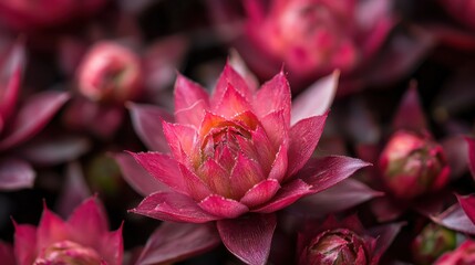 Closeup of Vibrant Red Succulent Flower Blooming in Natural Environment