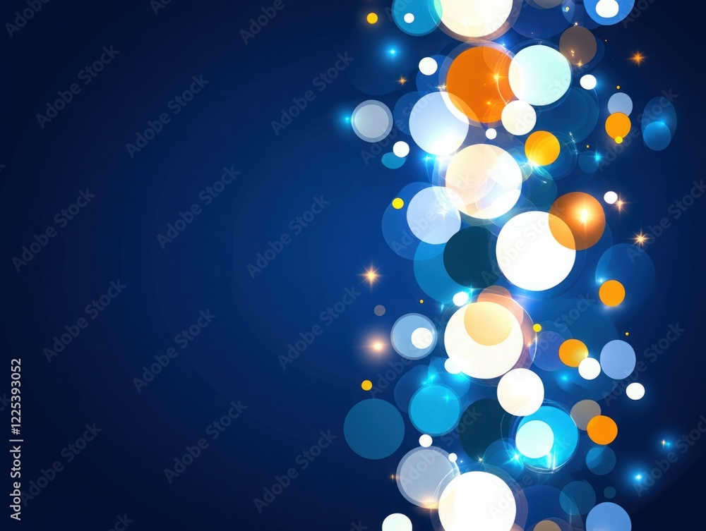Poster bright and colorful bokeh background with sparkling effects in a deep blue setting for various creat