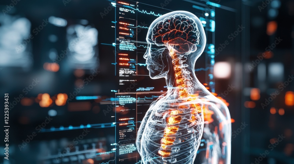 Poster glowing digital brain scan representing advanced and technology