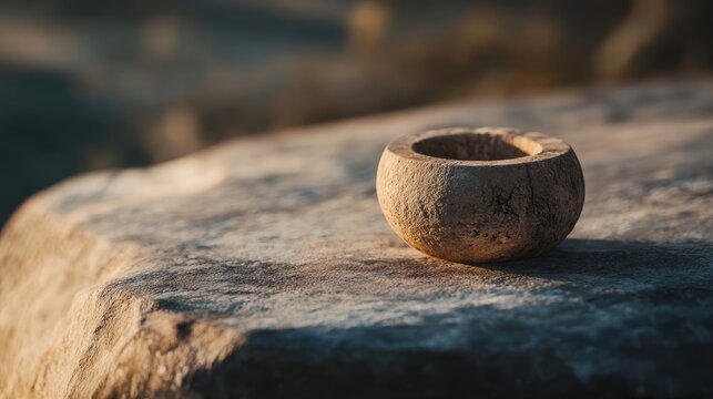 A close-up of a spindle-shaped artifact placed on a stone surface, with gentle shadows emphasizing its delicate form