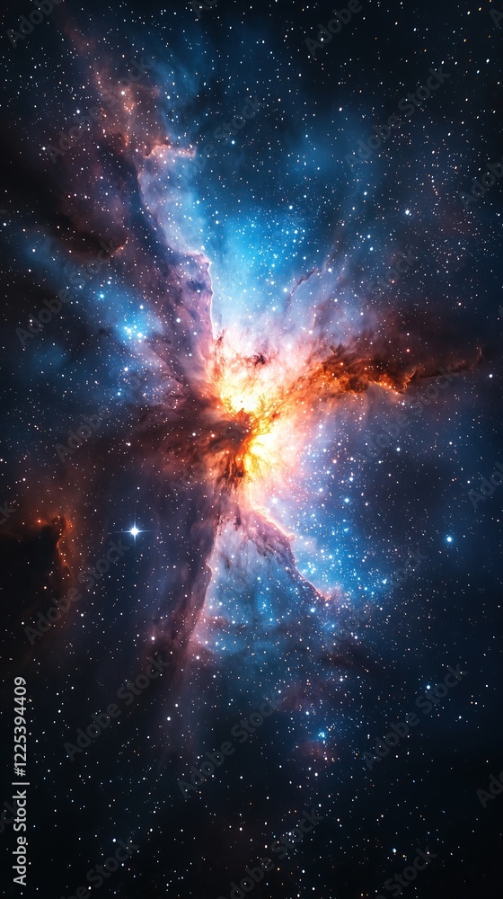 Poster cosmic nebula: vibrant explosion of color and light in vast expanse of space beauty of stellar creat