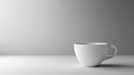 Minimalist White Coffee Cup on Light Gray Surface with Ample Copy Space for Morning or Evening Beverage Themes