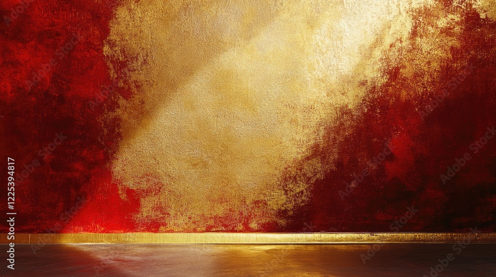 Aufkleber textured gold and red wall with soft cozy lighting and smooth floor creating elegant interior ambian