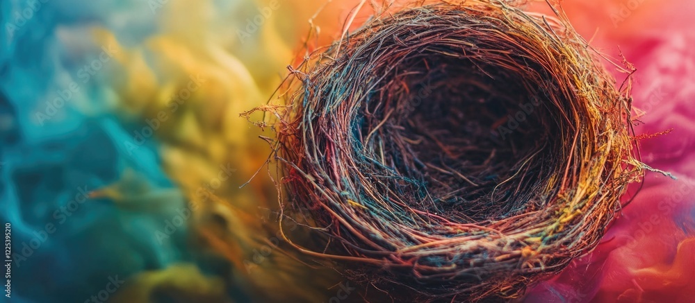 Poster vibrant colorful abstract kaleidoscope nest with rich textures and empty copy space in center of ima