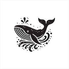 Naklejka premium Black Color Whale silhouette design Vector Illustration, Solid White Background (8).eps