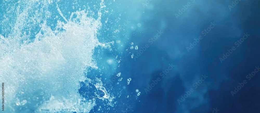 Poster vibrant blue background with dynamic water splash creating a refreshing and energetic atmosphere sui