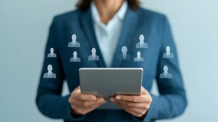 Professional Recruiter Using Tablet Displaying Candidate Analytics and Targeted Executive Search