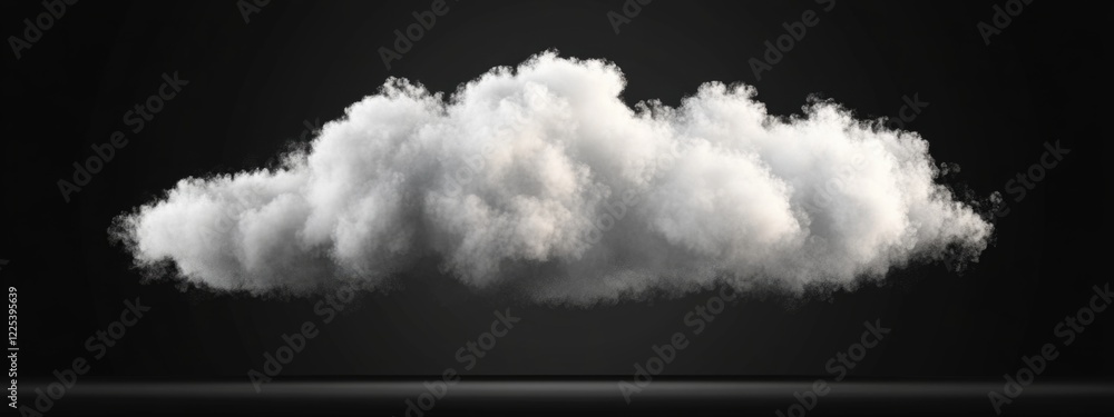 Poster fluffy white cloud isolated on dark background providing ample copy space for design and text overla