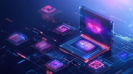 Futuristic Digital Circuit Board Glowing Neon Graphic Abstract Design