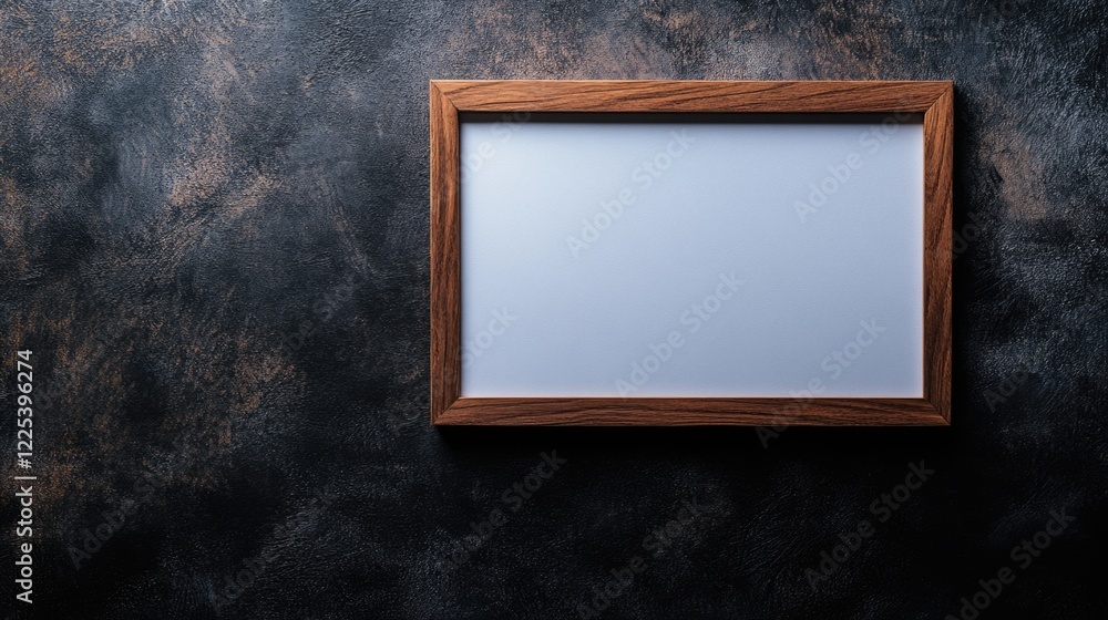 Poster rustic wooden mockup photo frame positioned on a dark textured background with ample negative space 
