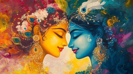 Radha Krishna divine love artistic painting