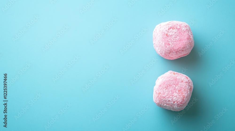 Aufkleber pink artisan confection on light blue background with empty copyspace for creative text placement an