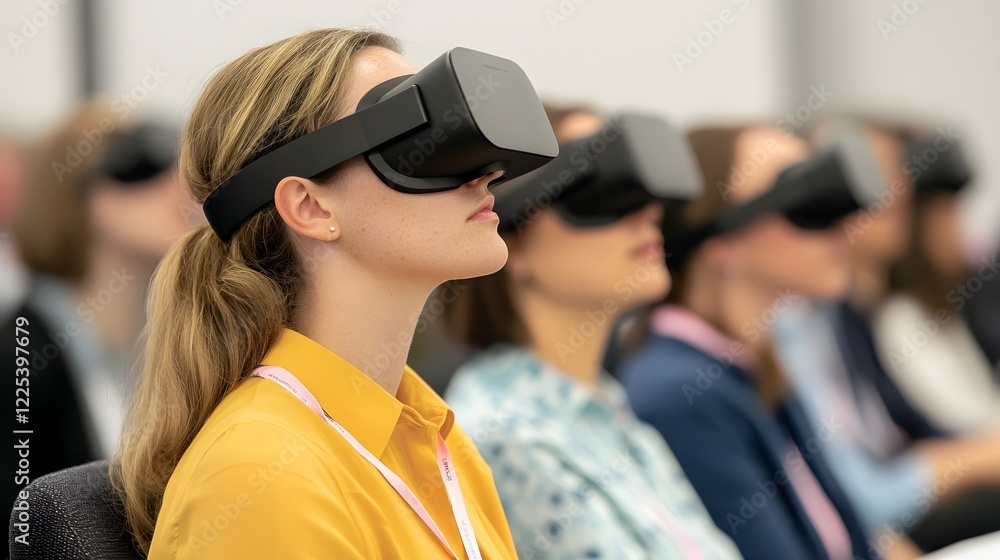 Poster attendees actively engaging in virtual workshop using immersive wearable tech