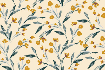 Cute feminine seamless watercolor pattern with little tiny wildflowers, hand drawn, not AI