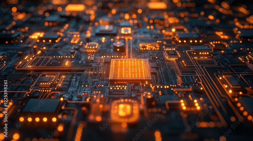 Poster illuminated circuit board: a microscopic view of technological innovation