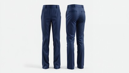 Navy Blue Women s Trousers  Front and Back View