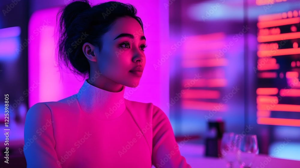 Poster futuristic touchless restaurant menu with interactive gesture controls
