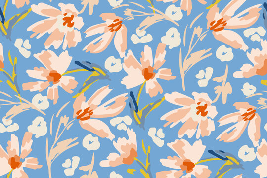 Cute feminine watercolor seamless pattern with wildflowers.hand drawn, not AI