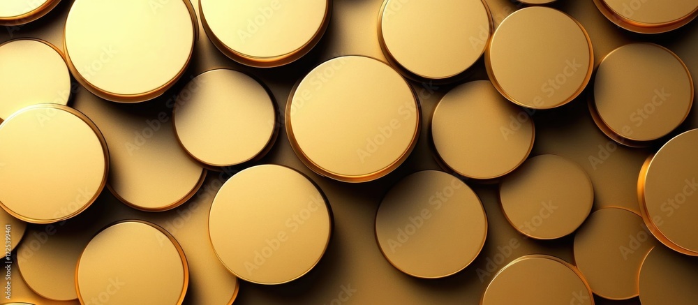 Poster gold circular abstract background with shadow effects and negative space for text in a luxurious gol