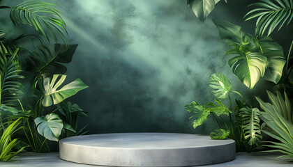 Lush Tropical Foliage Surrounds a Circular Display Platform