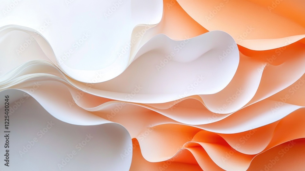 Poster pastel orange and white folded paper texture background with abstract waves and soft shadows ideal f
