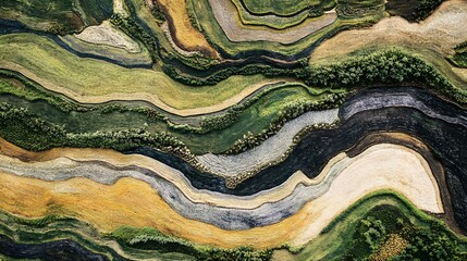 Colorful Aerial View of Winding Waterways Through Vibrant Landscape