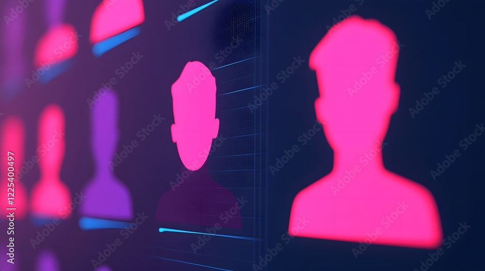 Poster futuristic interactive user personas displayed on techno interface for product requirement gathering