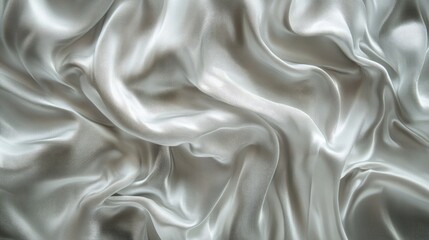 Obraz premium Luxurious close-up of light silver grey and white satin fabric with elegant wavy texture showcasing softness and sheen in illuminated setting