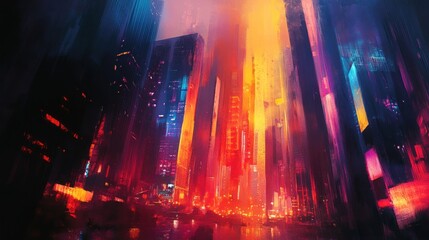 Fototapeta premium Vibrant Cityscape at Night Illuminated Skyscrapers