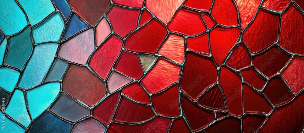Poster abstract seamless background of red and aqua stained glass texture featuring irregular shapes ideal 