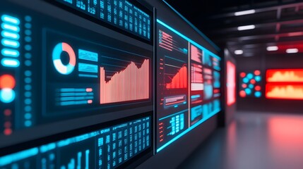 Futuristic Trade Show Booth with Virtual Product Demos and Glowing Success Statistics