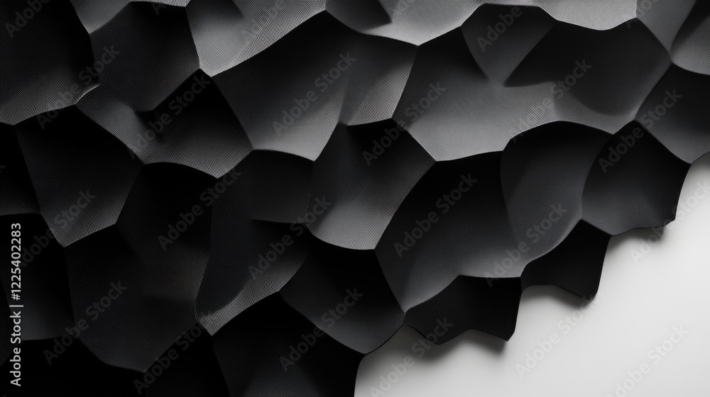 Poster black corrugated plastic texture on white background with three-dimensional waves and empty space fo