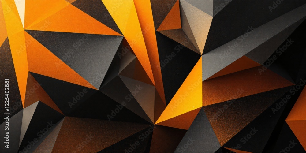 Poster a close-up view of an abstract design featuring interlocking, geometric triangles in shades of orang