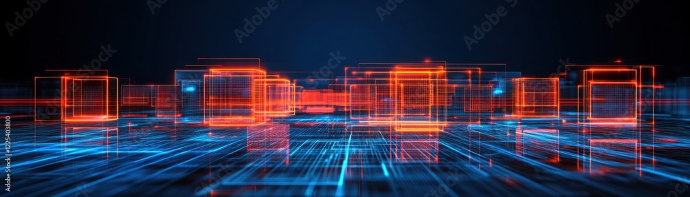 Poster abstract digital technology background with glowing neon lines and geometric shapes for futuristic p