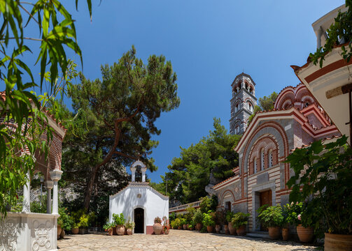 The monastery Agios Georgios, located in the Selinari gorge on Crete, Greece