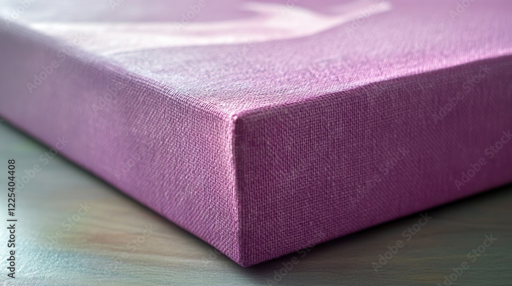 Poster gallery wrapped pink canvas print closeup on unique textured surface in soft natural lighting with a