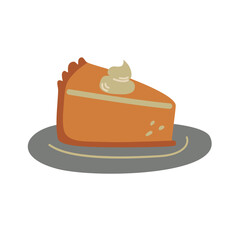 A piece of pumpkin pie is on a plate.