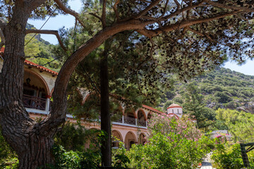 The monastery Agios Georgios, located in the Selinari gorge on Crete, Greece