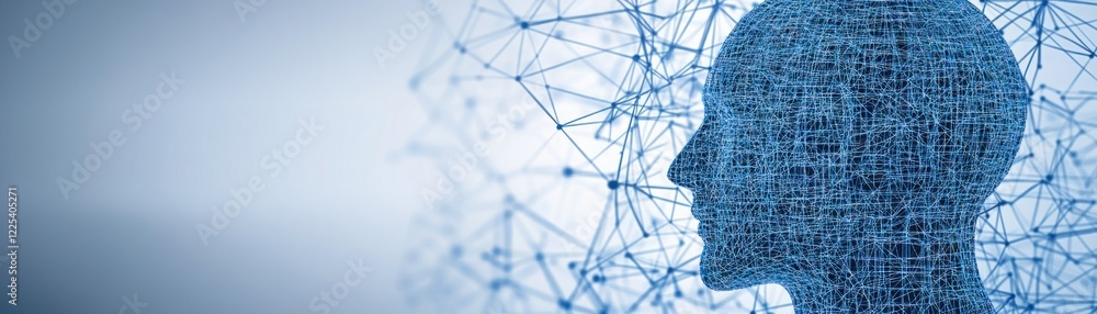 Aufkleber abstract digital representation of human head silhouette made from geometric lines and nodes, symbol
