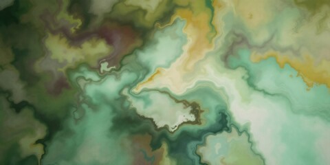 A captivating abstract image showcasing a dynamic interplay of swirling green and gold tones, resembling a marbled or fluid acrylic painting